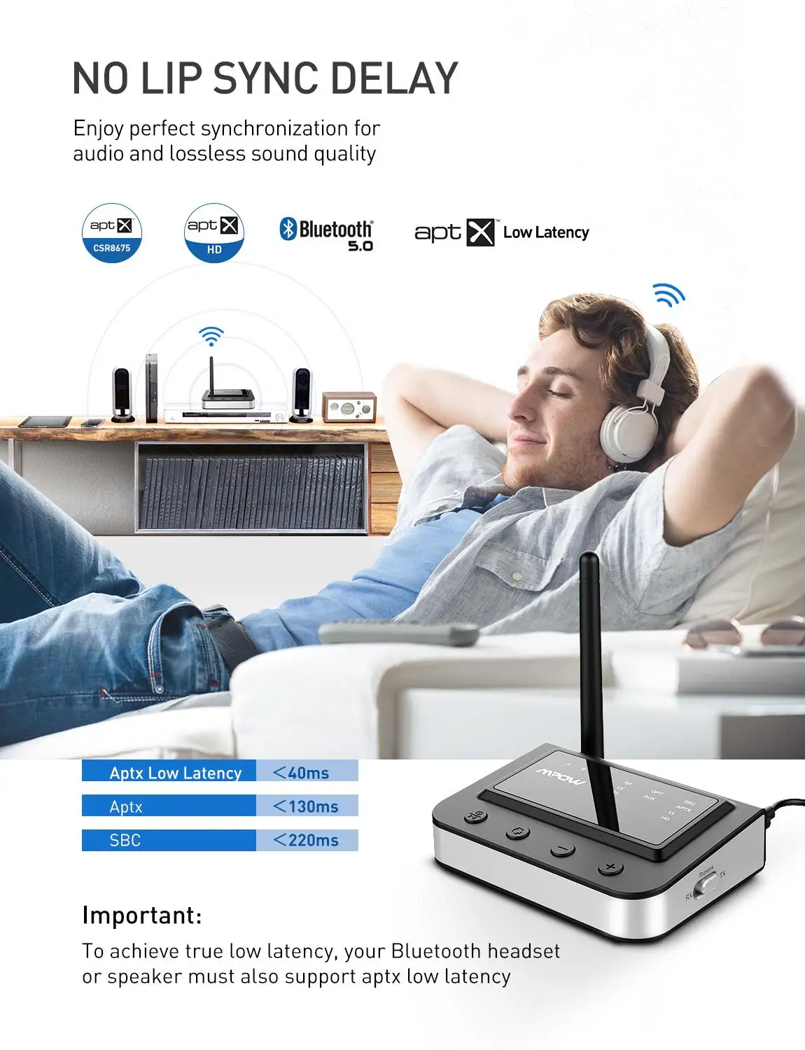 Mpow BH262 3 в 1 Bluetooth 5 0 беспроводной аудио передатчик приемник Поддержка APTX LL HD
