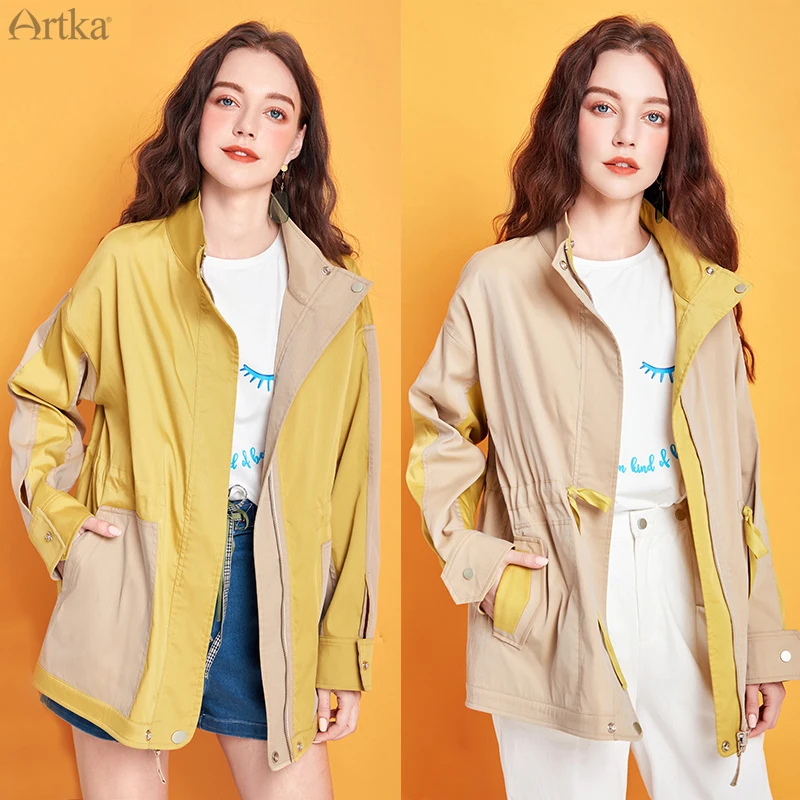 Женский Повседневный Тренч ARTKA темно синий двубортный жакет в стиле сафари WA25006C