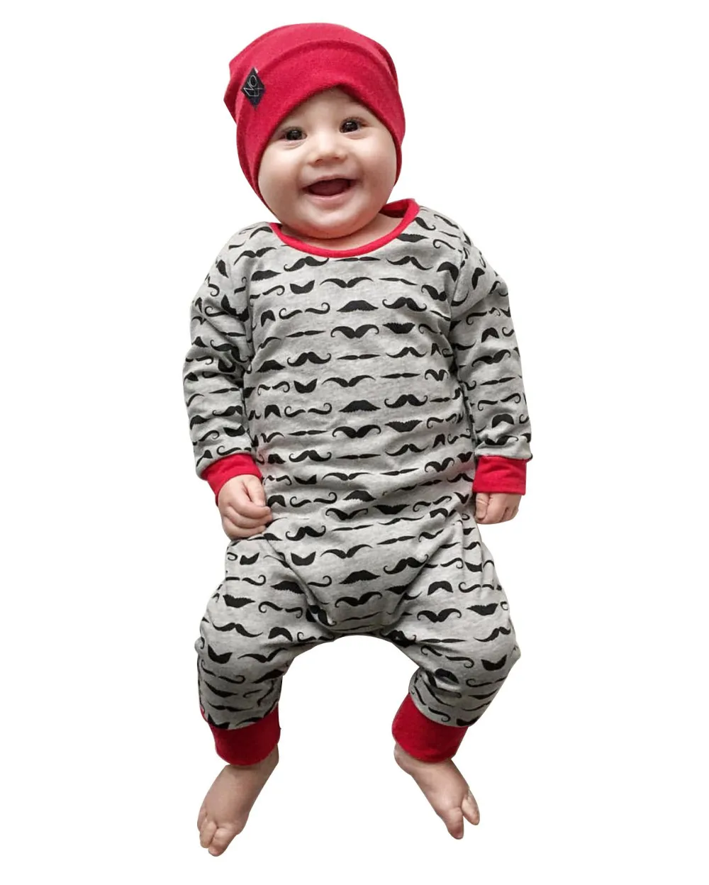 Newborn Baby Boy Clothes Infant Long Sleeve Cute Beard Print Jumpsuit