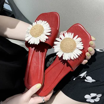 

Women slipper basic женские шлепанцы Outdoor Flats Little Daisy Flower Beach Shoes Flip Flops Women Slippers home outdoor wear