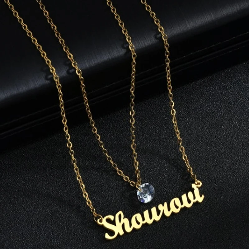 

Double Layer Name Necklace Custom Zircon Heart Butterfly Pendant Personalized Initial Letter Chain 18K Jewelry Nameplate Women