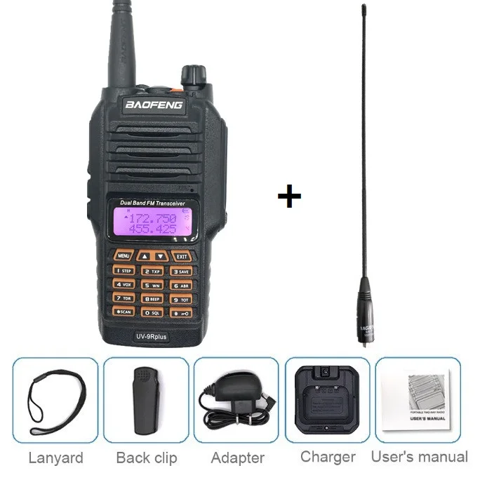 BAOFENG UV-9R плюс 10 W 4800 mAh Walkie Talkie 10 км Водонепроницаемый УВЧ УКВ радиостанция портативный любительский радиопередатчик станции КВ трансивер сканер рации 9r портативная Радиостанция 10 км - Цвет: add anten