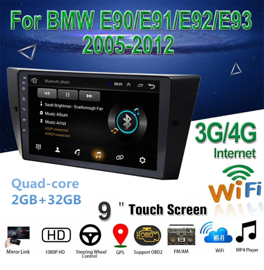 9 ''автомобильное стерео радио 2 + 32 ГБ GPS WIFI BT DAB Mirror Link OBD для BMW E90 E91 E92 E93 с Canbus |