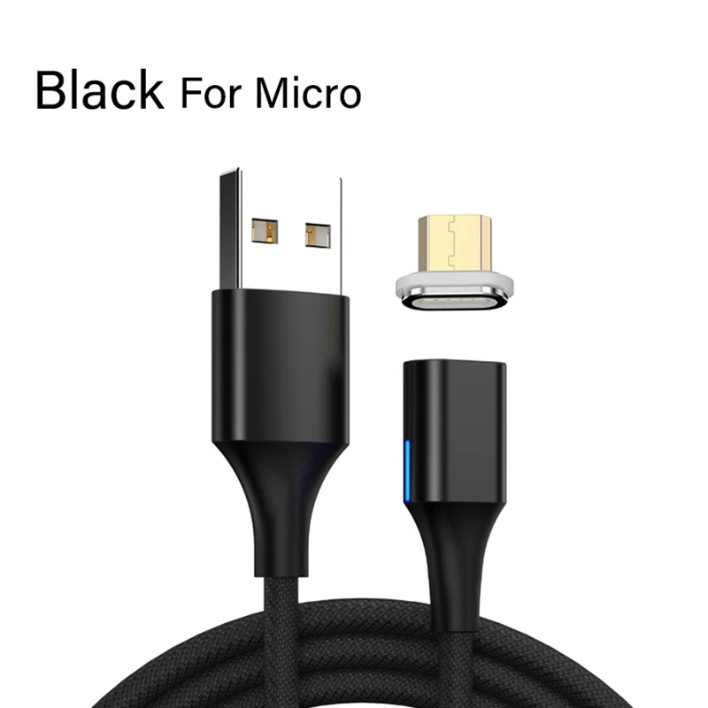 Black For Micro Магнитный usb-кабель для быстрой зарядки 3 А, Кабель зарядного устройства микро-usb для iPhone 7, Xiaomi, магнитный шнур для зарядки мобильных смартфонов - Цвет: Black For Micro