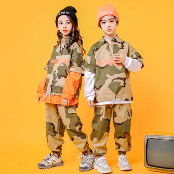 

Kids Cool Camouflage Sweatshirt Tops Casual dancing Hip Hop Pants Clothing for Girl Boy Jazz Dance Costumes Clothes Wear Outfits