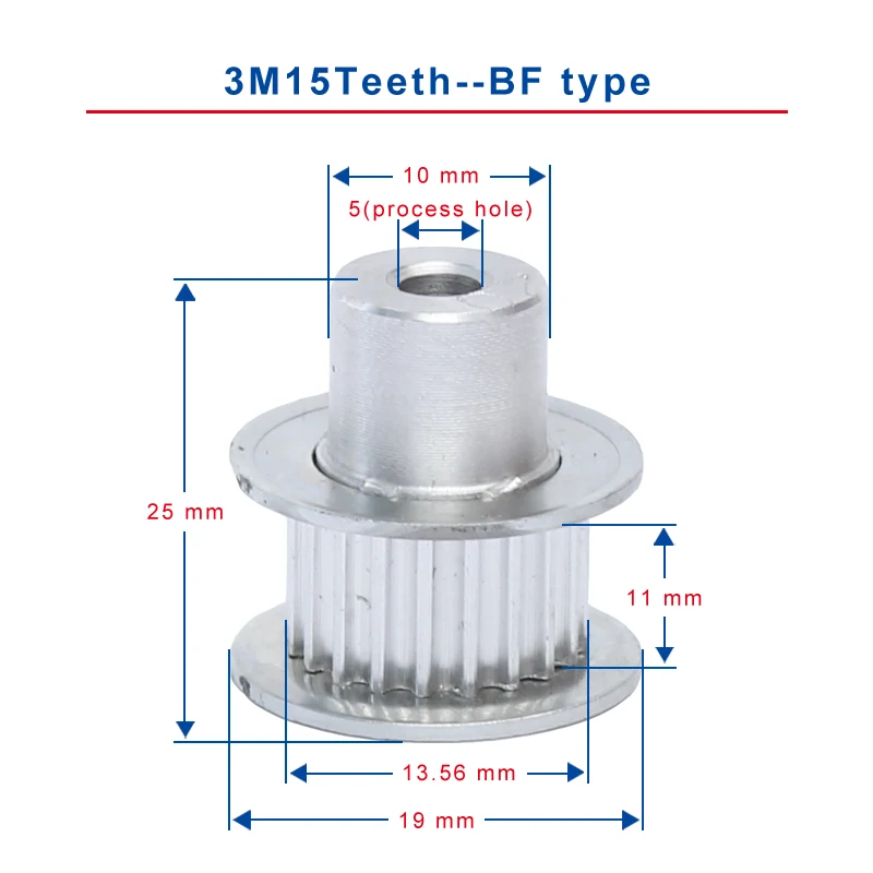 

Timing Pulley 3M15Teeth BF type teeth pitch 3 mm process hole diameter 5mm slot width 11mm suitable for 10 mm timing belt