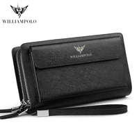 Business Genuine Leather Wallet Long Double Zipper Wrist Men Phone Wallet Purses Cowhide Luxury Brand High Capacity Clutch Bag 1