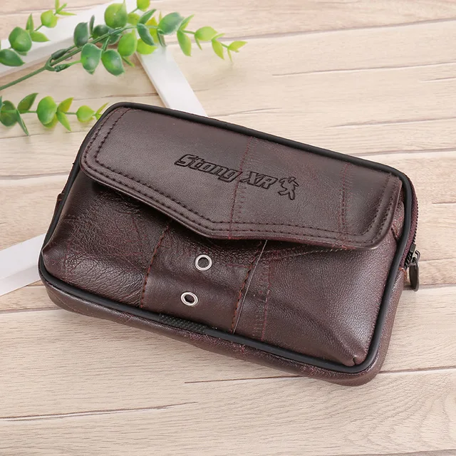 Multi-Functional Men's Construction Site Farmland Sports Bag Running Bag Leather Leather Belt Large Capacity Smoking Purse Phone 2   17cm6.3cun