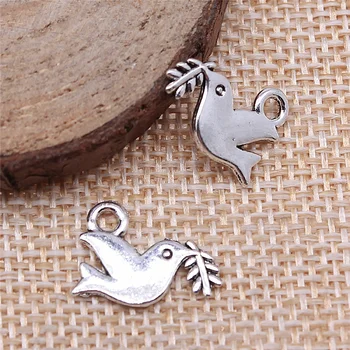 

free shipping 81pcs 13x16mm antique silver Dove olive branch charms diy retro jewelry fit Earring keychain hair card pendant