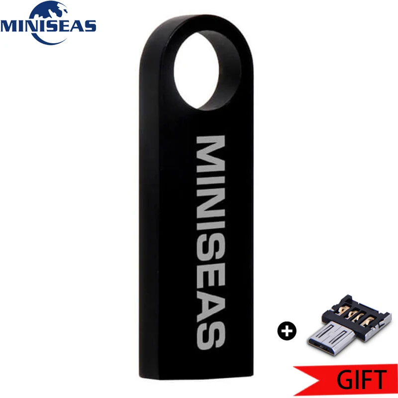 black with adapter Miniseas водонепроницаемый металлический USB флэш-накопитель 32 Гб 64 Гб Флешка 16 ГБ флеш-накопитель 8 ГБ 4 ГБ Кле U диск памяти USB флешка - Цвет: black with adapter