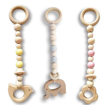 

3Pcs Baby Play Gym Toys Wood Ring Baby Play Gym Baby Rattles Baby Shower Gift,Wooden Baby Activity Gym Toys