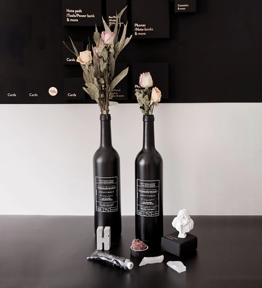 Black Glass Long Neck Storage Bottle Scandinavia Everlasting Flower Vase Storage Bottle Home Organizer Decor S