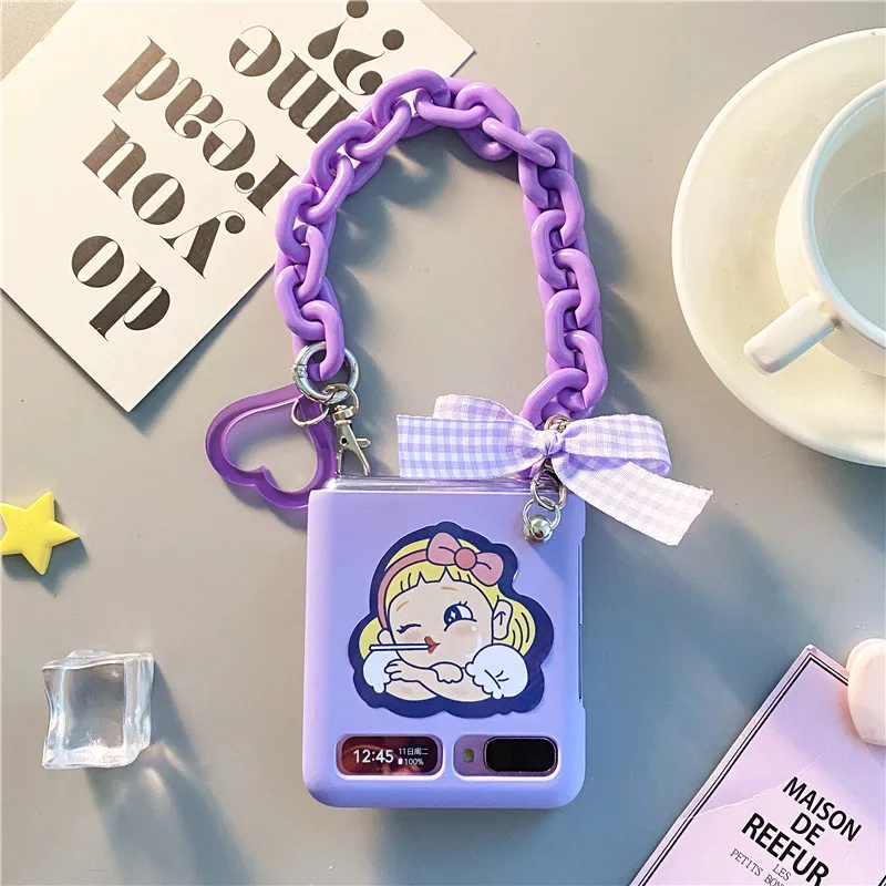 Cute Girl PC Case for Samsung Galaxy Z Flip 5G Hard Plastic Phone Cover for F7000 Coque Folding and Splitting Shell Fashion 2021