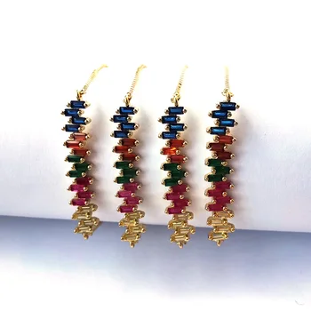 

5Pcs Rainbow cubic Zircon Curved Bar Connector Bracelets,Colorful CZ Stone micro pave bracelet fashion female lady jewelry BG302