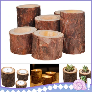 

5pcs Handmade Wood Candle Holders Personalized Wooden Candlestick Candle Holders Pine Trees Matching Cup Candle Stand Decoration