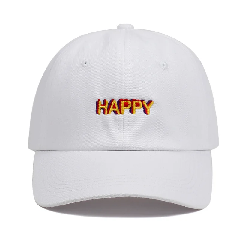 new SLOUCH HAPPY TEXT LOGO dad hat ADJUSTABLE CURVED BILL DAD HAT BASEBALL CAP STRAPBACK NWT - Цвет: Белый