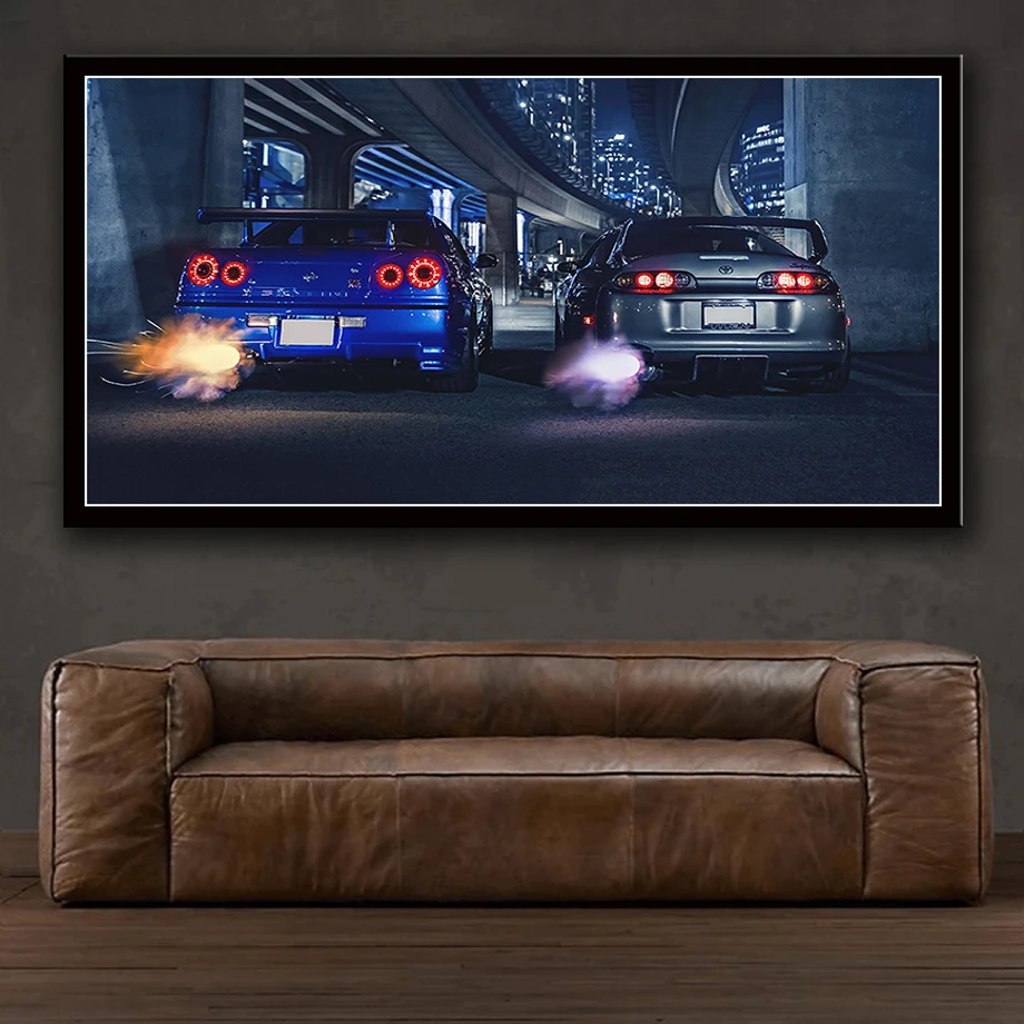 Настенная художественная рама GTR R34 VS Supra Современная Картина на холсте HD печать