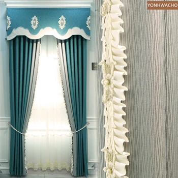 

Custom curtain Nordic high-precision texture non-iron modern fashion blue cloth blackout curtain valance tulle panel C263