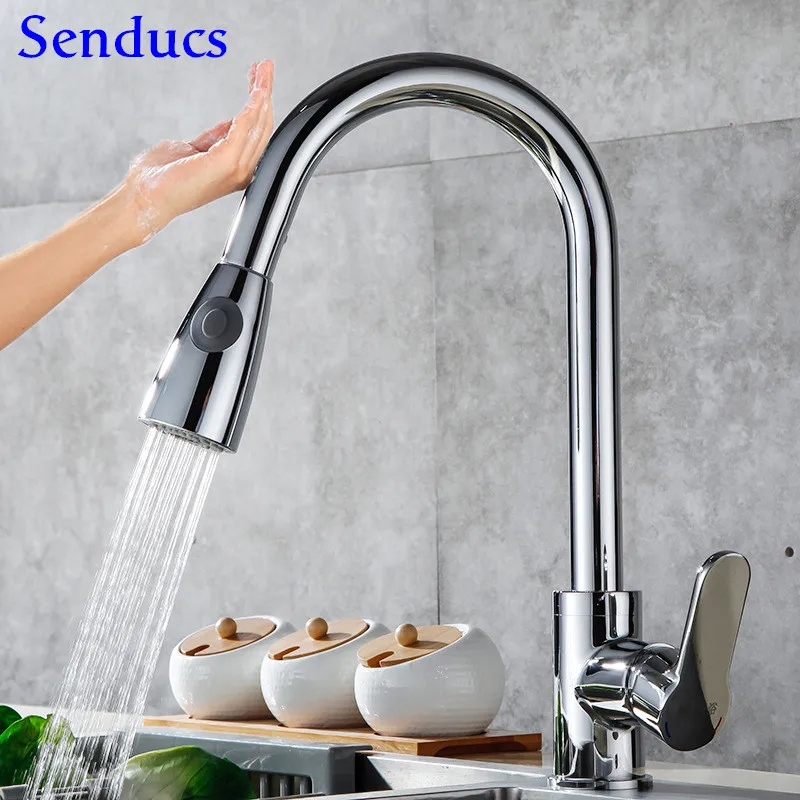  Chrome Touch Kitchen Mixer Tap Senducs Pull Down Sensor Kitchen Faucet Stainless Steel Kitchen Tap  - 4000208299638
