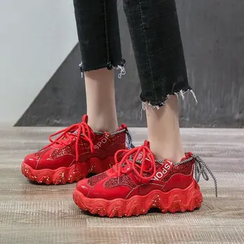 

Platform Sneakers Women 2020 Fashion Sequine Cloth Bling PU Round Toe Leisure Chunky Sneakers Women Shoes Tenis Feminino