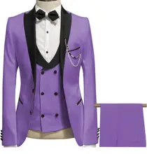 Costume de smoking 3 pièces pour homme, blazer, manteau et pantalon, Slim Fit, violet clair, personnalisé, mariage, marié, 2021 