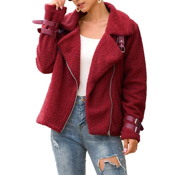 

Faux Fur Outwear Women Fleece Coat Fuzzy Flannel Motor Jacket Punk Teddy Collared Zipper Shaggy Warm Overcoat Winter Casual