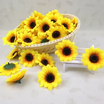 

Professional200Pcs Artificial Sunflowers Heads 7Cm Fake Flowers Blooms To Make Garden Wedding Kissing Balls Arch Garland