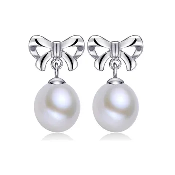 

Bow Pearl Earrings Genuine Natural Freshwater Pearl 925 Sterling Silver Earrings Pearl Jewelry For Wemon Wedding Gift
