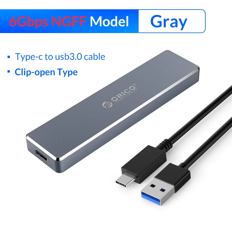 NGFF Clip-open GY ORICO M2 SSD чехол NVME USB C 10 Гбит/с Поддержка UASP USB3.1 Gen2 type-C M.2 корпус SSD для NVME PCIE NGFF SATA M/B Ключ SSD диск - Цвет: NGFF Clip-open GY