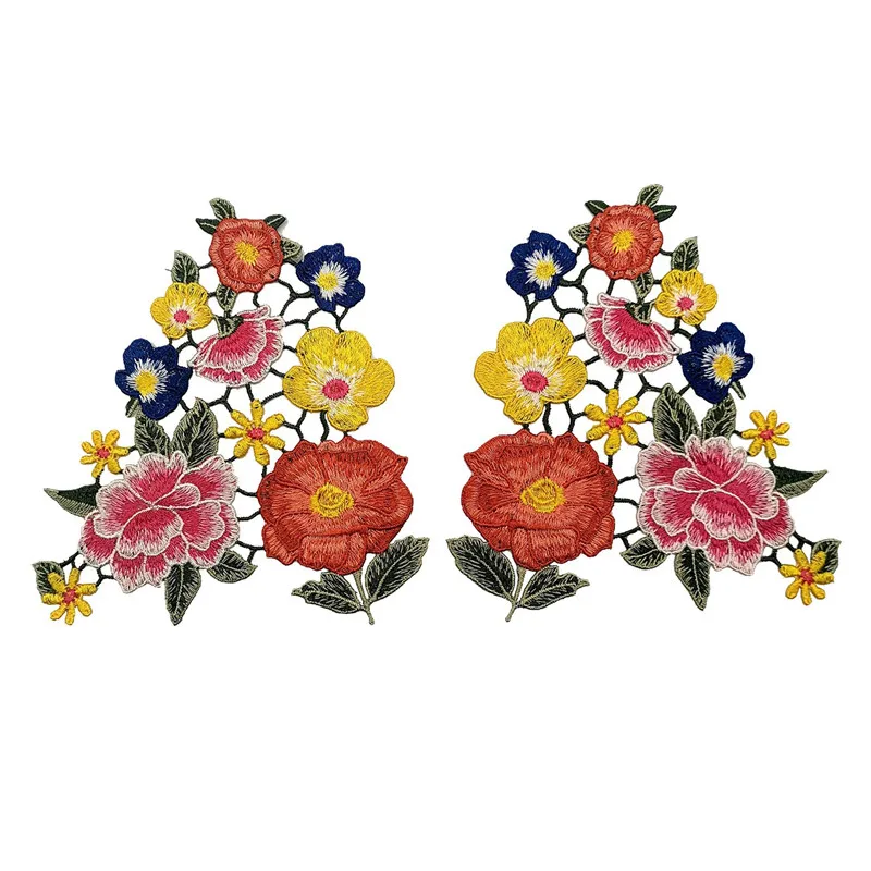 1 Pair Flower Embroidery Patch Lace Fabric Applique Sewing Wedding