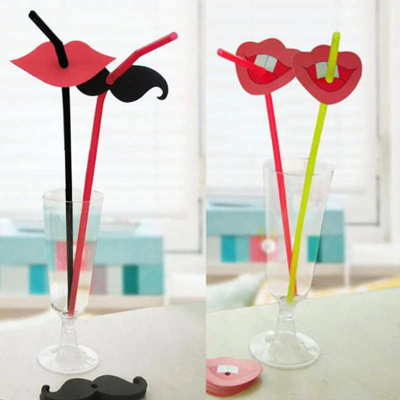 

2000pcs Hawaiian Party Disposable Plastic Drinking Straw Lip Beard Pattern Decorating Birthday Wedding Party Supply