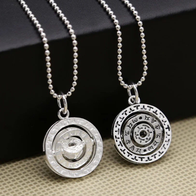 S925 Sterling Silver Jewelry Rune Lucky Rotating Round Brand Man Lady Thai Small Circle Delicate Chain Pendant Gift | Украшения и