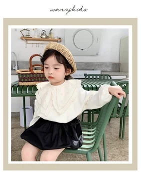 

Spring Toddler Kids Girls Shirt White Shirt Outfit Clothes Lace Long Sleeve Casual Shirt School Girl Cotton Blouse Vintage Style