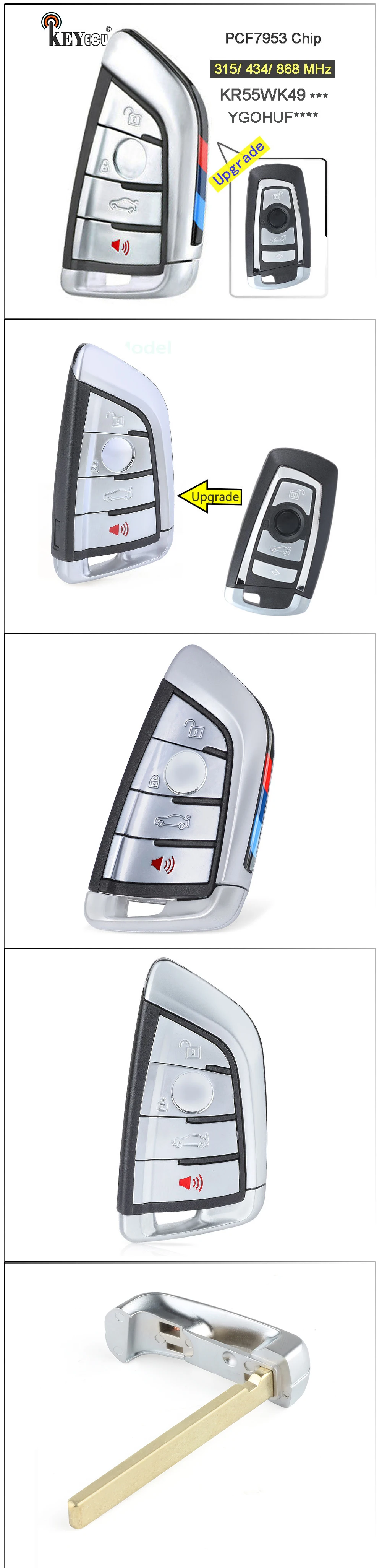Keyforkess 315/434/868MHz PCF7953 Chip CAS4 CAS4 System modifica portachiavi remoto a 4 pulsanti per telaio BMW F 5 serie 7 argento - H0e5a610a066746eda53e1db04bc45d21L