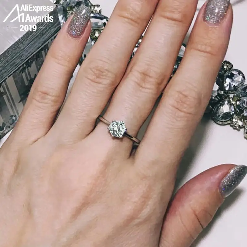 Najtaniej Diamentowy pierścionek czarny piątek tak robię klasyczny prosty 1 karatowy sen propozycja S925 srebro 925 pasjans okrągły cut 6 pazurów