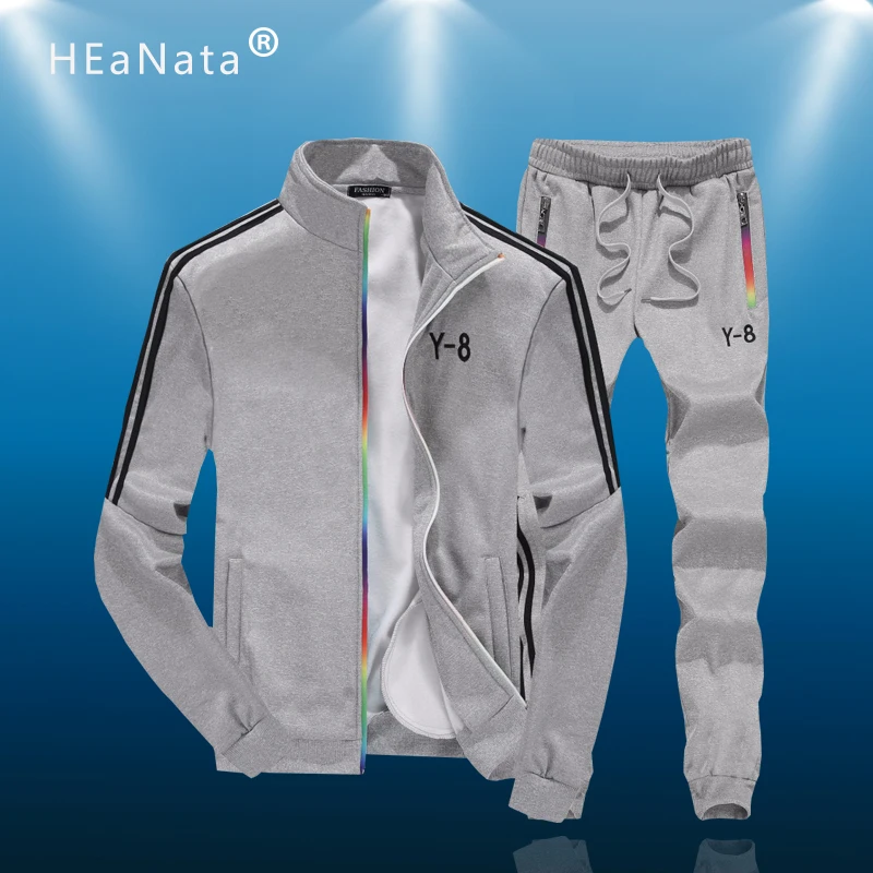 

Training Tracksuits Men Polyester Sweatshirt Sport Gyms Spring Zipper Jacket + Pants Casual Men's Track Suit Sportswear Fitness
