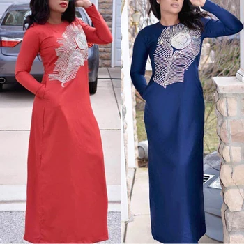 

H&D 2019 african dresses for women embroidery pattern dashiki dress with shining stones traditional african womens clothes S3308