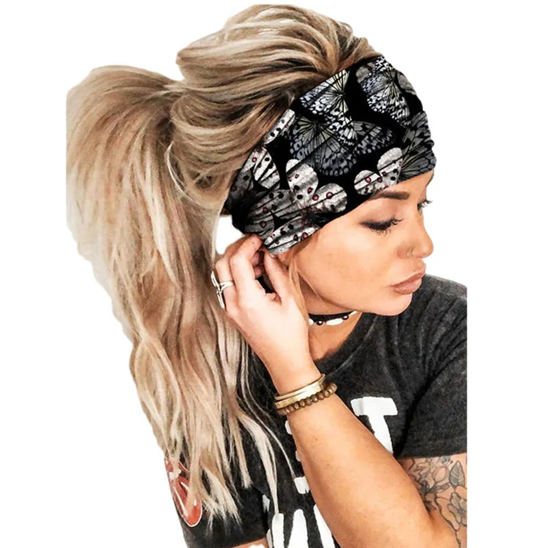 hair bow for ladies Women Hair Bands Headband Bohemian Sports Run Bandage Elastic Girl Wide Headband Print Wide Headwrap Headpiece Hairband Ladies head scarf bandana Hair Accessories