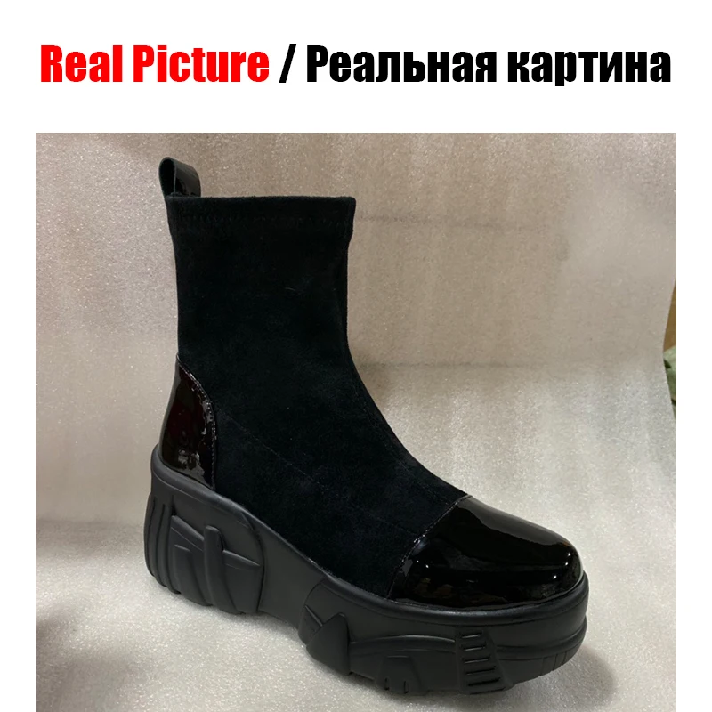 DORATASIA/Новые модные женские эластичные ботильоны из натуральной кожи; обувь на плоской платформе; женские повседневные Мягкие ботинки; сезон осень-зима