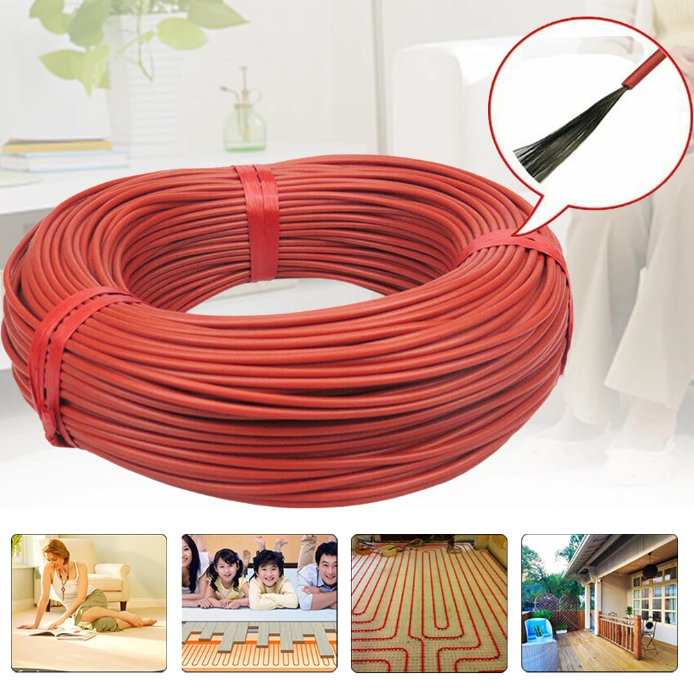 

100m Carbon Fiber Home Wire Electric Blanket Durable Multipurpose Heating Cable 12K Floor Warm Insulated Infrared Red Farm