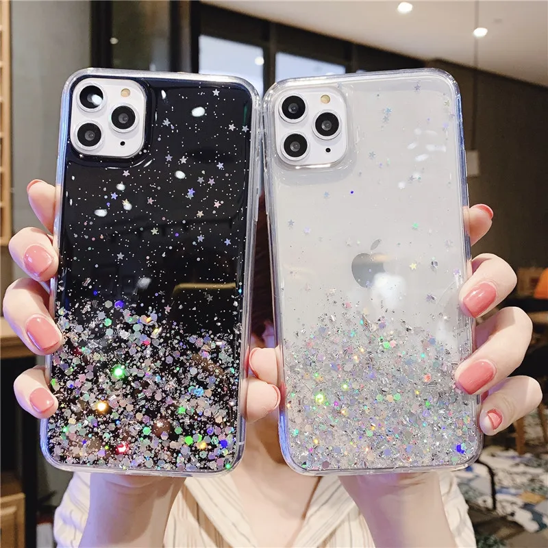 Блестящий сверкающий Мягкий силиконовый прозрачный чехол для iPhone 11 Pro XS Max X XR 6 6S 7 8