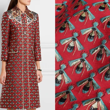 

Red bottom little bee jacquard brocade plush fabric for dress coat tissu au meter shabby chic cheap fabrics DIY telas tissus