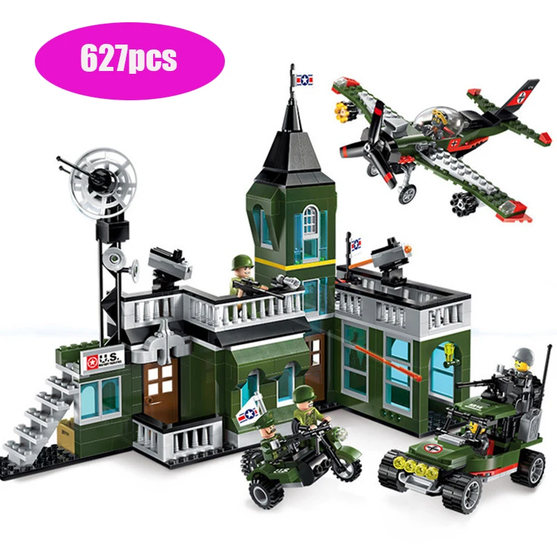 

627pc Children's educational building blocks toy Military series Compatible Legoingly city Fighter bombing command Headquarters
