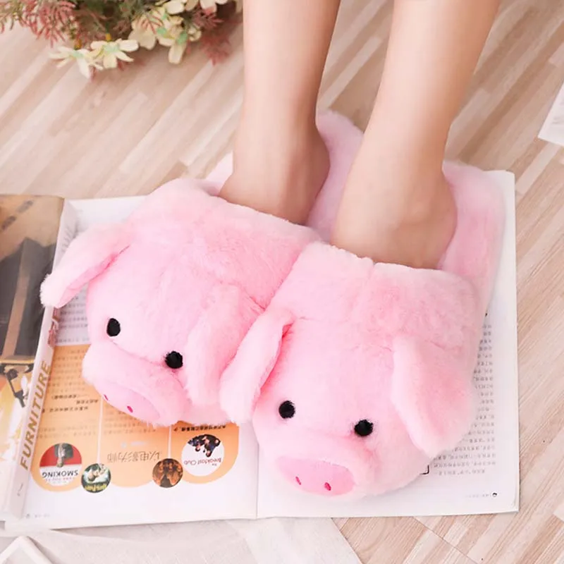 1pc Dropshipping Winter New Pink Pig House Adult Girl Slippers Lady Warm Cotton Plush Head Silent Indoor Flor Women Shoes