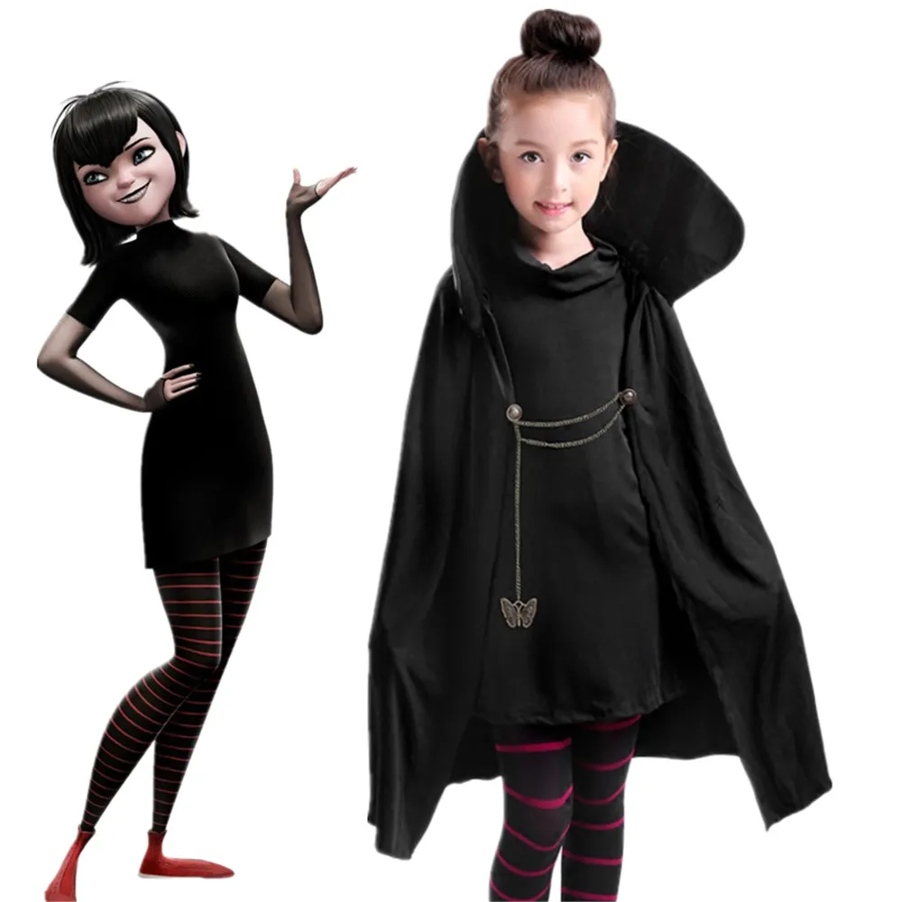 

Cartoon Hotel Transylvania Mavis Cosplay Costume Fancy Girls Black Cape Coat With T-shirt pants Halloween kids/adult Costume