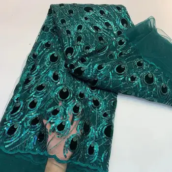 

New arrival Teal green Korea Lace Fabric Embroidered nice pattern tulle lace For Party High quality Luxury asoebi lace fabric
