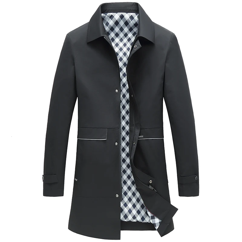 

Coat Spring Autumn Trench Coat Casual Solid Men's Windbreaker Single Breasted Jacket Black Gray Turn-down Collar Long Jacket Men