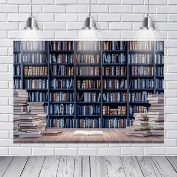 

Library Old Wooden Bookshelf Books Study Child Portrait Photo Backgrounds Photography Backdrops Photocall Photo Studio