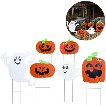 

6pcs Halloween Yard Sign Set Pumpkin Ghost Spooky Decoration with Stake Halloween Outdoor Accessory