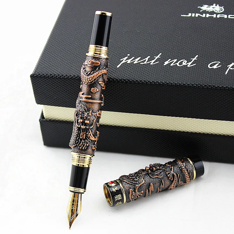 Роскошная металлическая авторучка Jinhao с драконом, винтажные чернильные ручки Iraurita, Офисная Подарочная коробка, набор caneta tinteiro